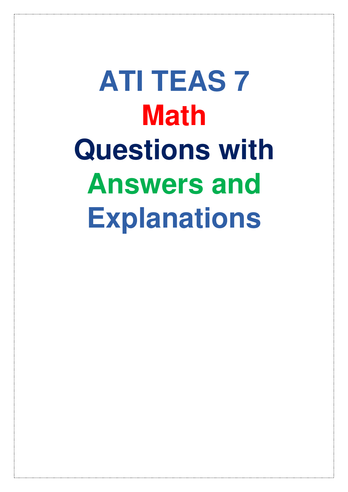 Preview image of ATI TEAS 7  Math  Questions with  Answers and Explanation document